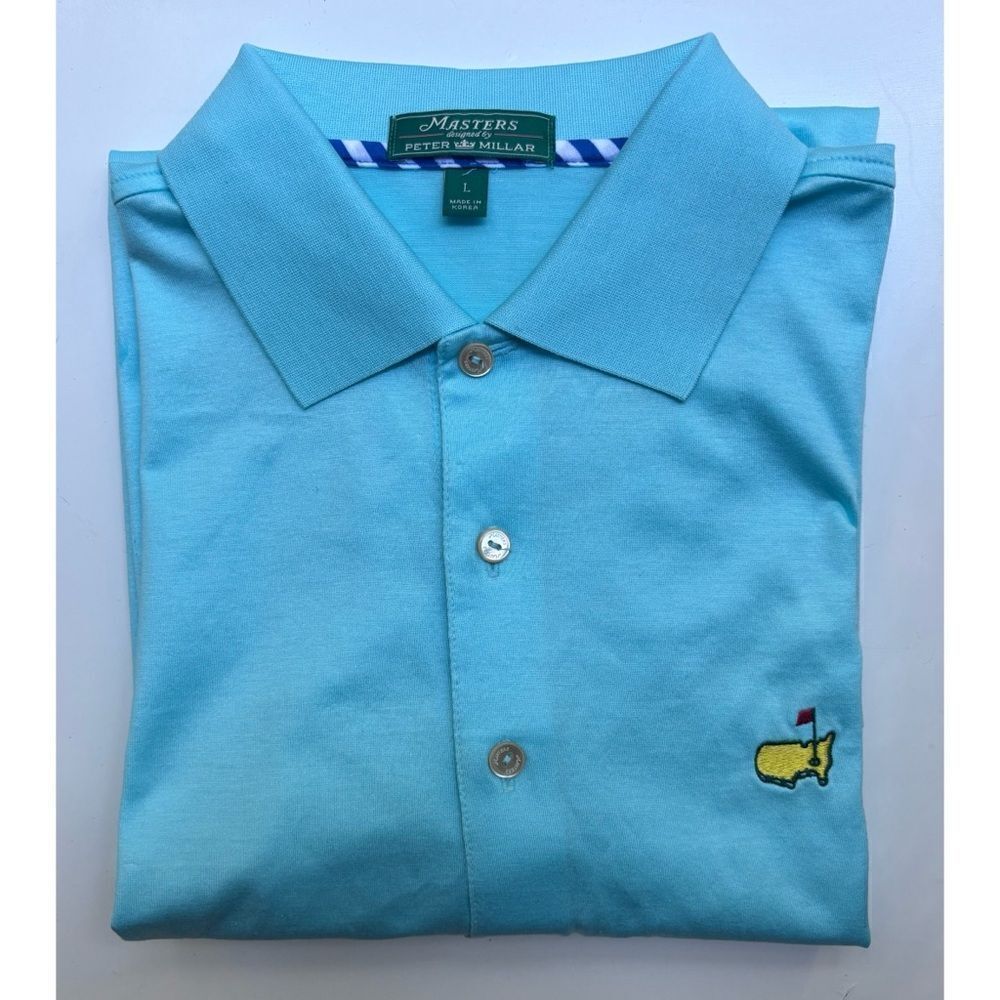 Peter Millar Masters Golf Performance Cotton Polo In Turquoise Size L / Nwot
